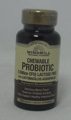 Windmill Probiotic Berry Chewables bottle label showing 1 billion CFU per chewable