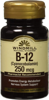 Bottle of Windmill Vitamin B-12 100 mcg tablets