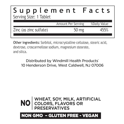 Zinc sulfate tablet close-up showing 50 mg per tablet