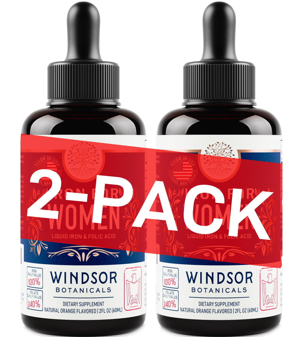 Windsor Botanicals Liquid Iron for Women 2-pack orange flavor bottles