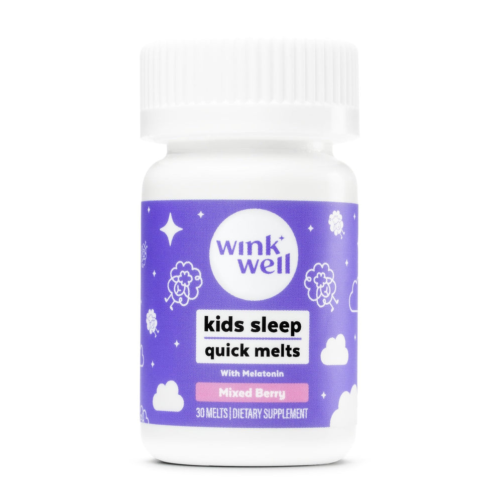 Wink Well Kids Melatonin 1mg berry chewables bottle and label