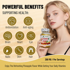 Pineapple-flavored vegan vitamin E gummies close-up