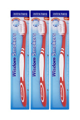 Front view of 3X Wisdom Smokers Extra Hard Toothbrush 3-pack