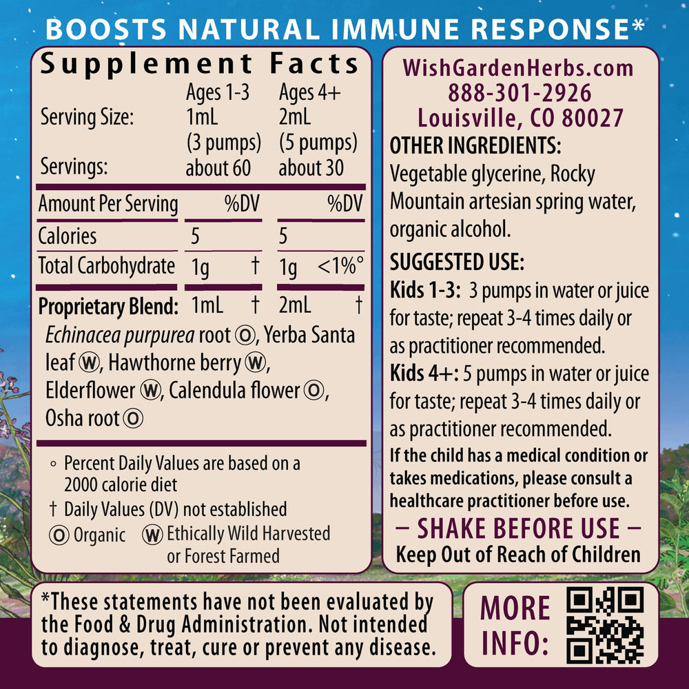 Kick-It Immune for Kids bottle label close-up