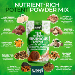 Ingredients label showing the 10 mushroom blend