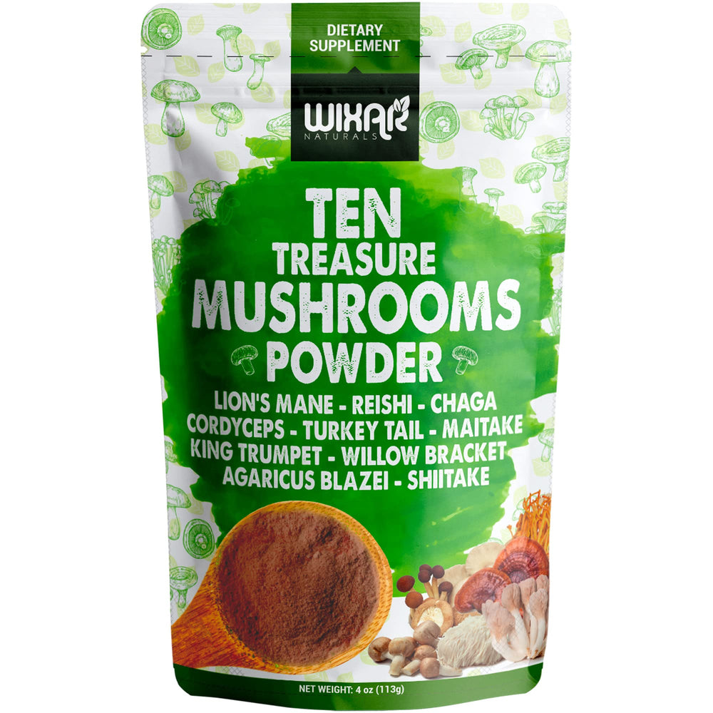 Wixar Naturals Ten Treasure Mushrooms Powder 4oz bottle