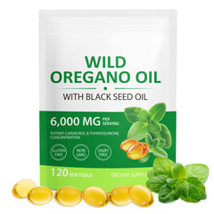 Front view of WHLH & Well-Being Oregano Oil Softgels bottle
