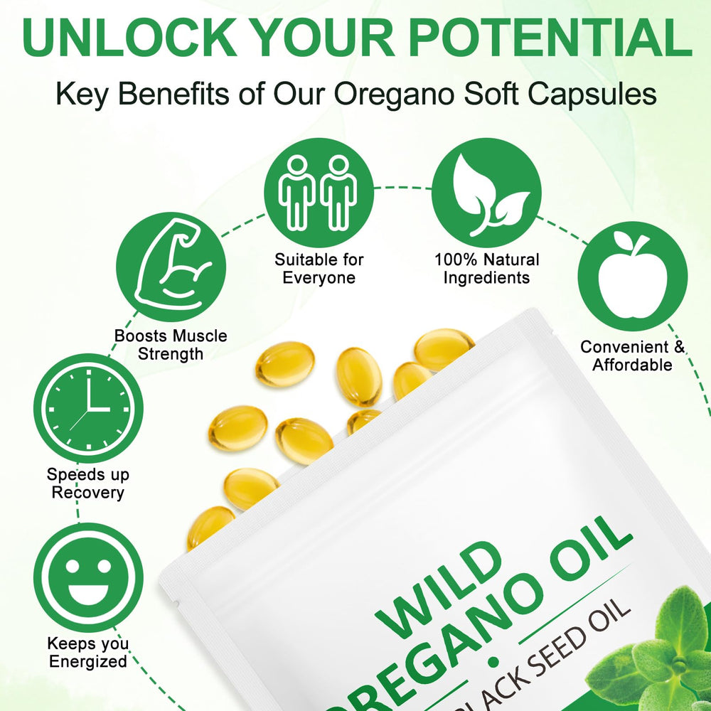 Close-up of oregano oil softgels