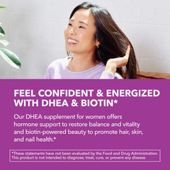 Woman taking the DHEA Biotin supplement as part of daily wellness routine