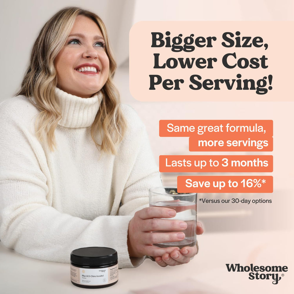 Concept image of women's hormonal balance with inositol supplement powder