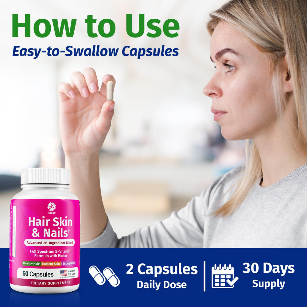 Illustration of women and men using the vitamins for hair, skin, and nails