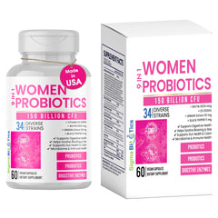 Bottle label showing 150 Billion CFU and 34 strains in 60 vegan capsules.