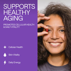 Graphic illustrating anti-aging and cellular longevity benefits