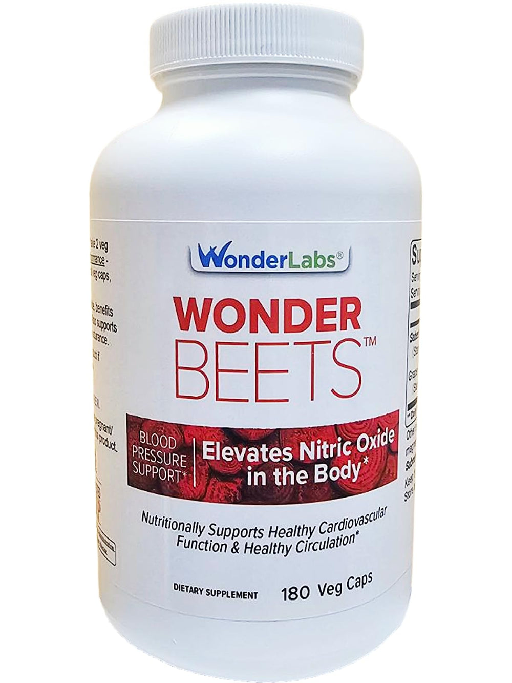 Wonder Laboratories beet root capsules bottle closeup hints at daily nitric oxide support