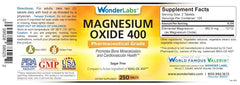 Bottle of Wonder Labs Magnesium Oxide 400 tablets