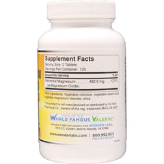 Ingredient panel showing magnesium oxide 483 mg per tablet