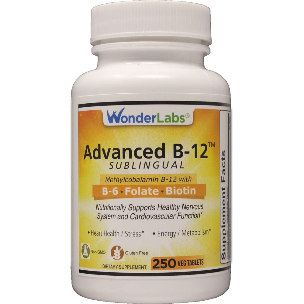 Wonder Laboratories Sublingual B12 bottle front shows cherry flavor for convenient daily energy support.