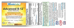 Wonder Laboratories Sublingual B12 bottle label highlights 1000 mcg B12 and vegan formula.