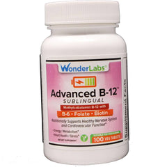 Wonder Laboratories Sublingual B12-B6 under-tongue tablet dissolves quickly for absorption.