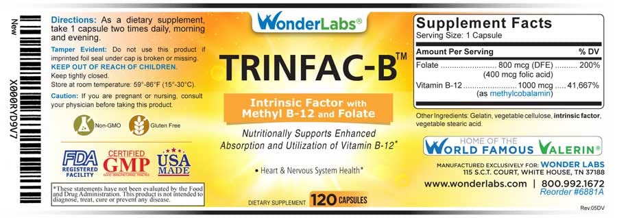 Graphic illustrating Intrinsic Factor, Folic Acid, and Methylcobalamin B-12
