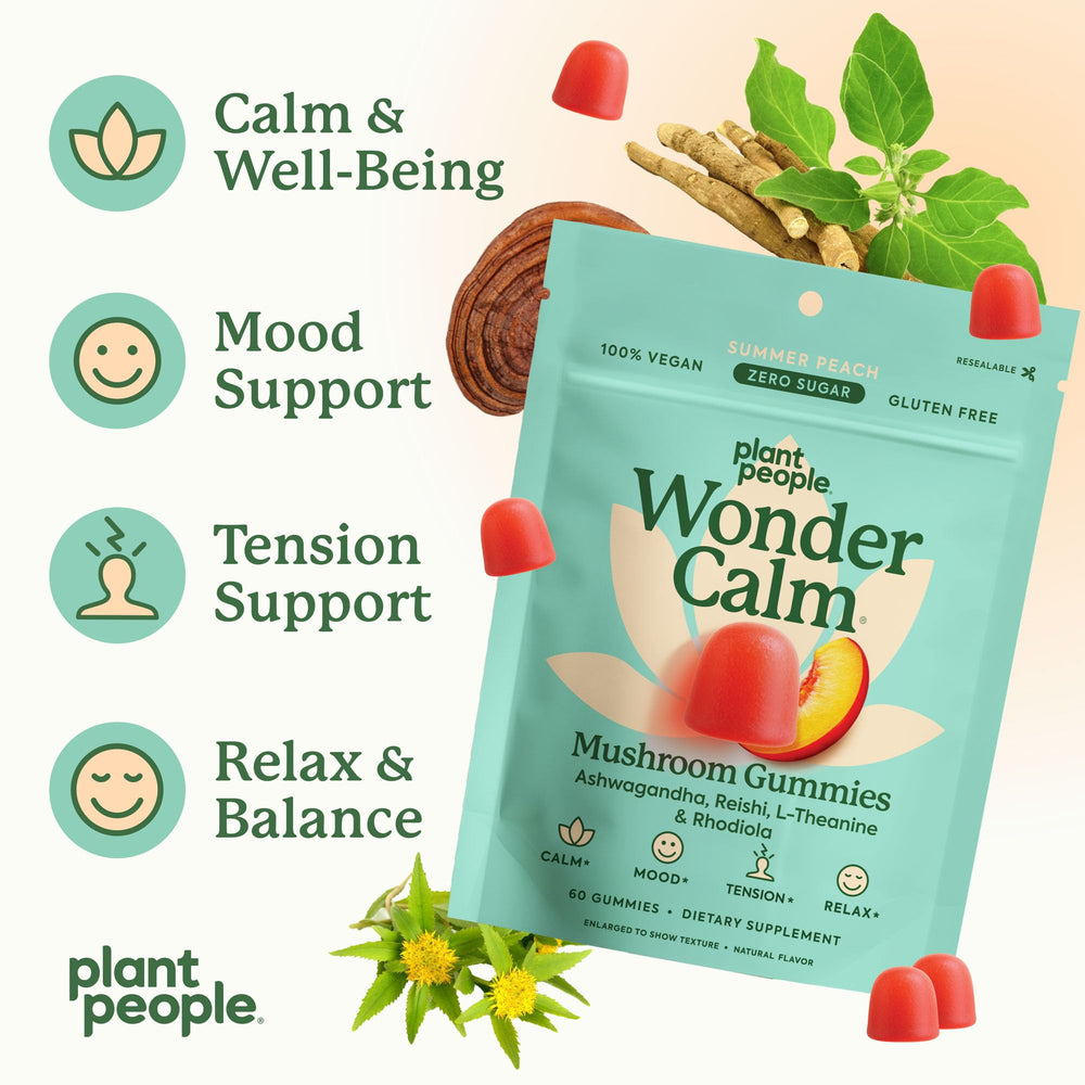 Badges indicating sugar-free, vegan, gluten-free status for WonderCalm
