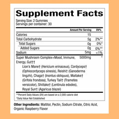 WonderDay Mushroom Gummies bottle – back label with nutrition information