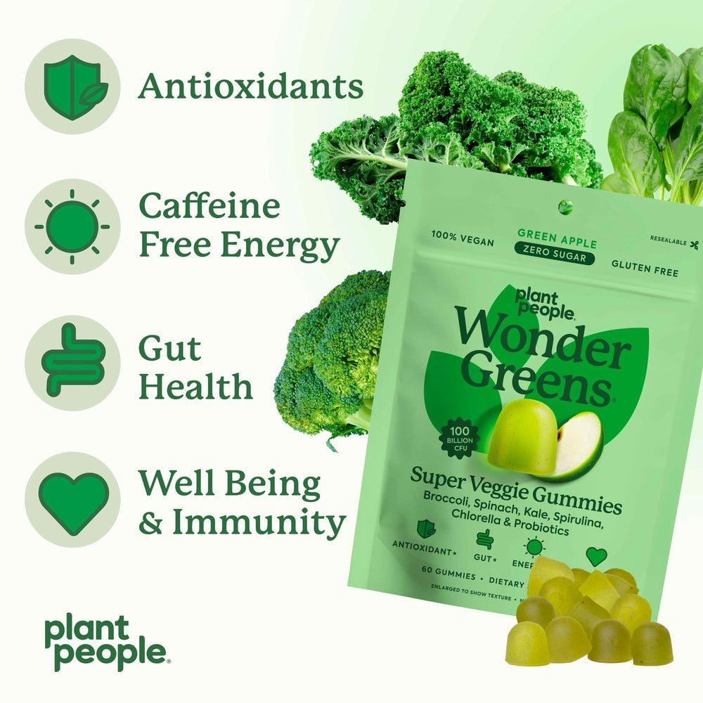 Green Apple flavor badge with vegan, non-GMO, gelatin-free, and gluten-free icons