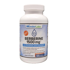 Front view of Wonder Laboratories Berberine HCl 1500mg bottle with cinnamon and Bioperine