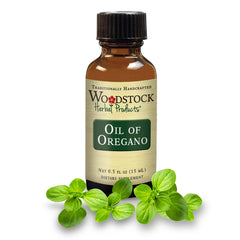 Front view of Woodstock Oil of Oregano 0.5 oz bottle