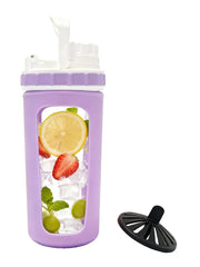 BYLWORKOUT glass shaker lilac close-up shows premium borosilicate glass