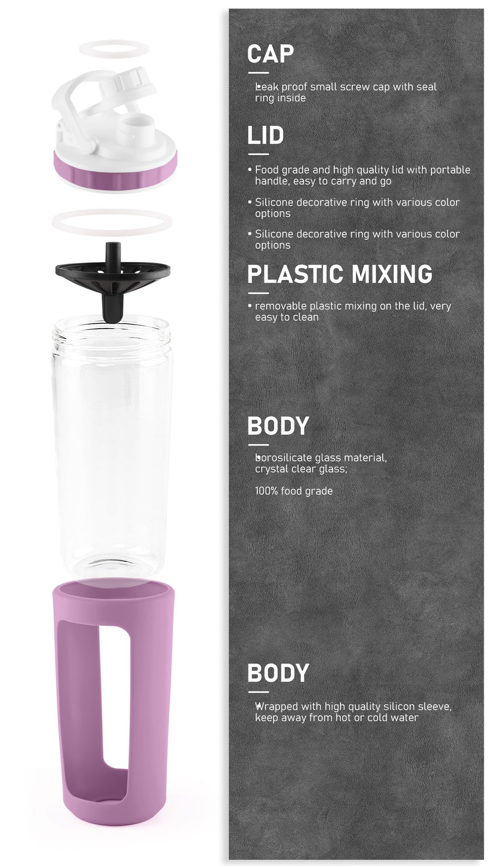 BYLWORKOUT glass shaker leak-proof lid prevents spills during commuting