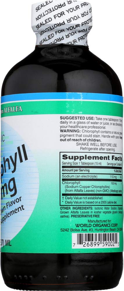 World Organics Chlorophyll Liquid product image with glass of water