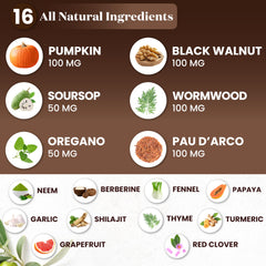 Wormwood tincture, pumpkin seeds, and red clover components