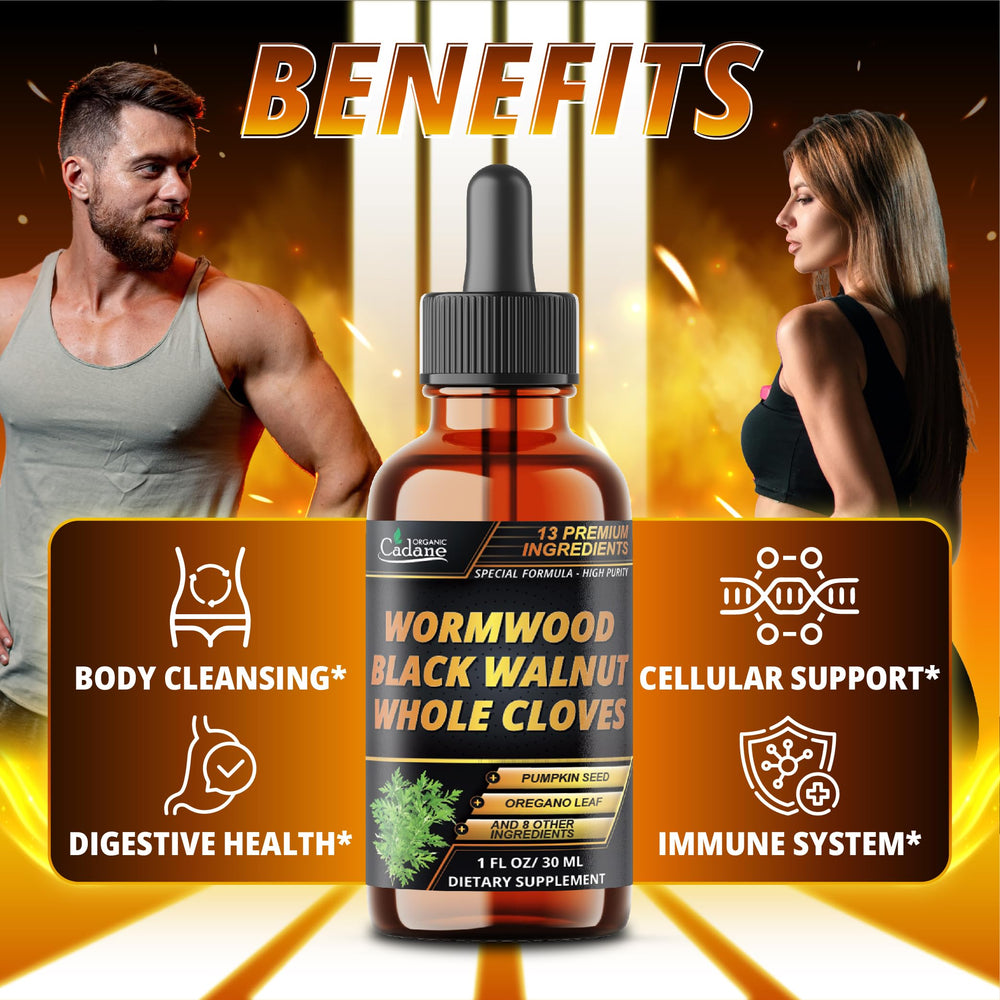 Botanicals such as black walnut, cloves, and cinnamon illustration