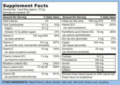 WOW Drink Powder label with ingredients and nutrition facts