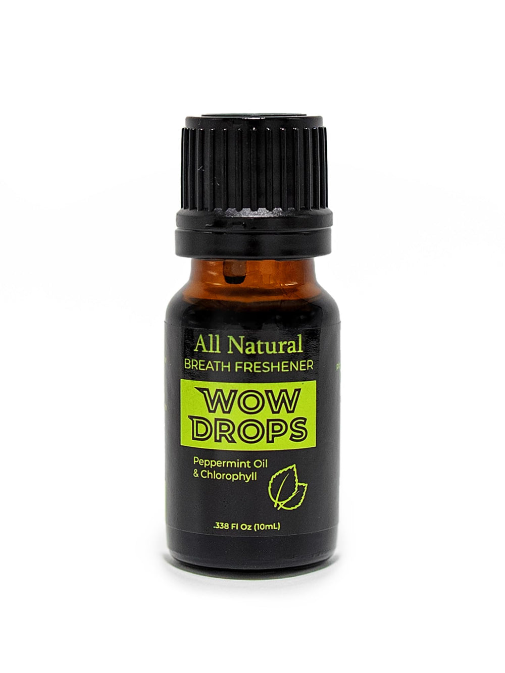 Bottle of WOW Drops Peppermint Essential Oil 0.34 oz travel size