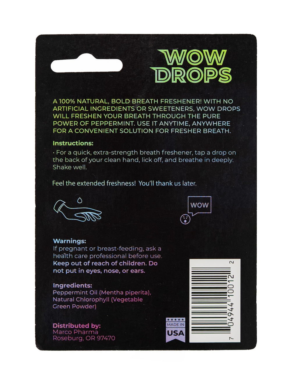 Product packaging of WOW Drops Peppermint Essential Oil