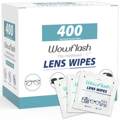 Box of WOWFLASH 400-count lens wipes for eyeglasses