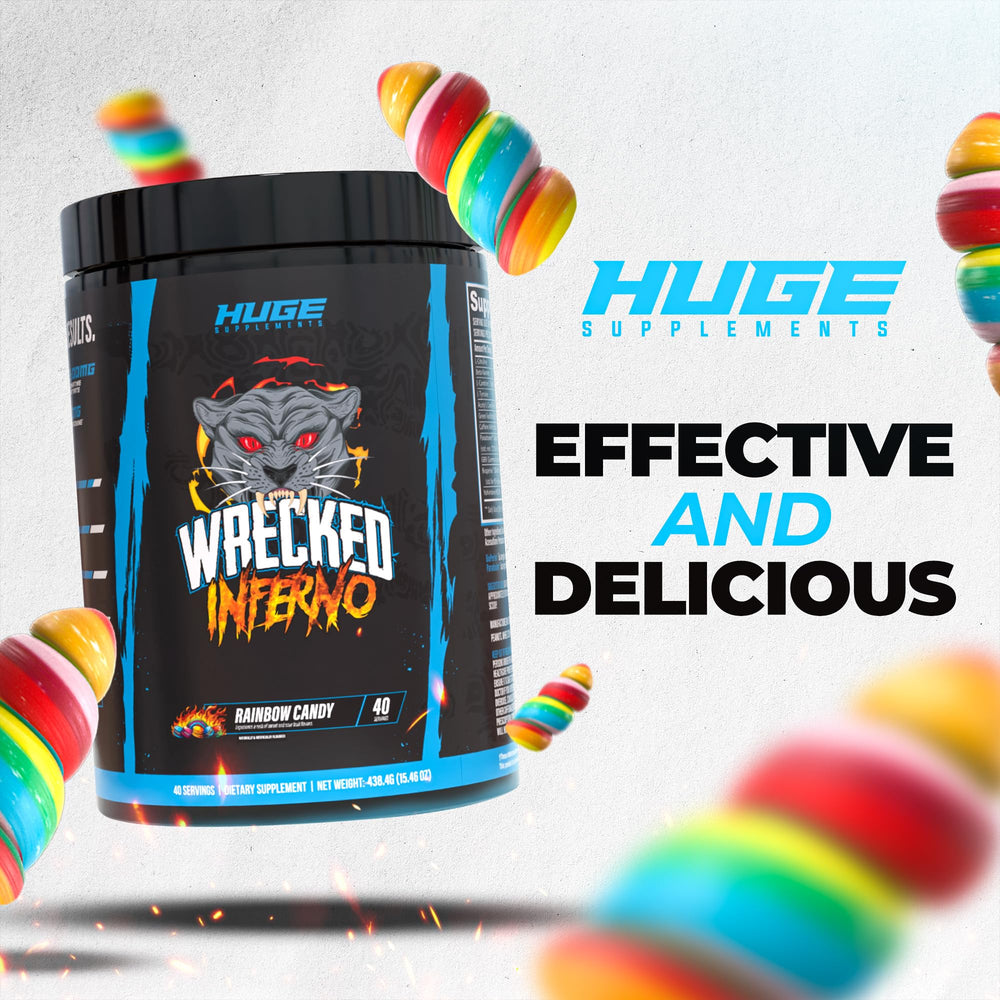 Wrecked Inferno energy-stir-mixer demonstrates pre-workout ritual and flavor texture.