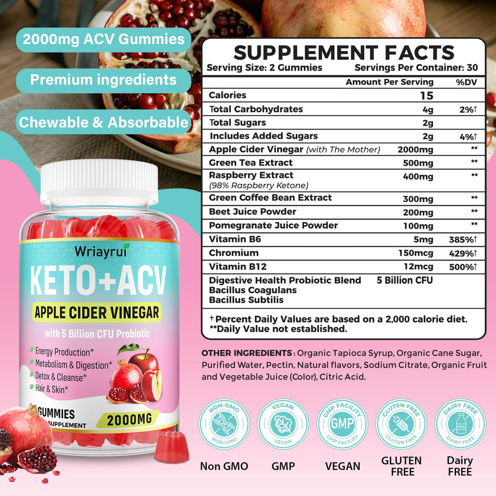 Close-up of probiotics and Vitamin B12 near gummies