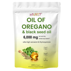 WUJECT Resilia oregano oil softgels hero image with bottle