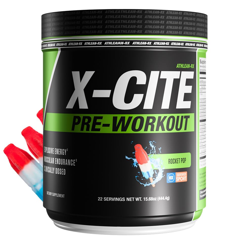 X-CITE Pre-Workout bottle in Rocket Pop flavor