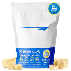Xeela Banana Split vegan protein powder packaging hero shot
