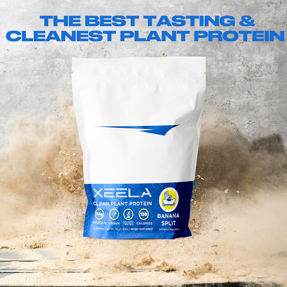 Scoop of Xeela Banana Split plant-based protein powder