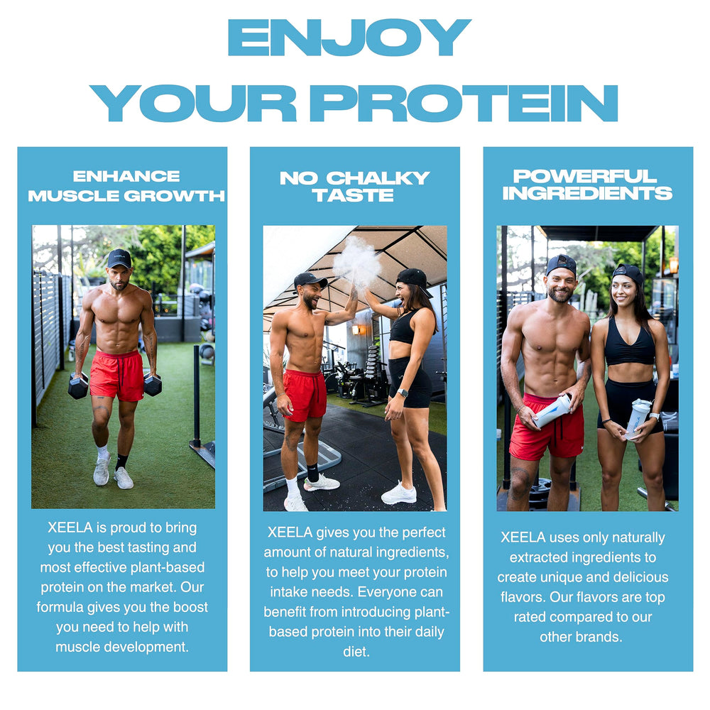 Ingredients panel highlighting plant-based protein blend