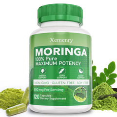 Front view of Xemenry Moringa Capsules 800mg bottle