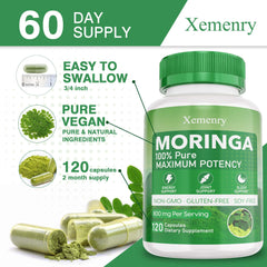 Nutrition facts panel for Xemenry Moringa Capsules