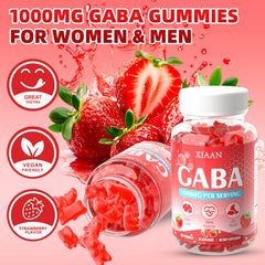 Strawberry flavored GABA gummies on white background