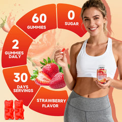 Final product image showing 120-count bottle and strawberry flavor