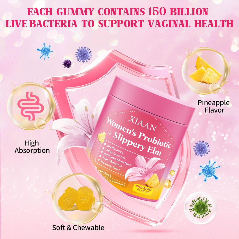 Packaging and product shot emphasizing vaginal health and digestion support